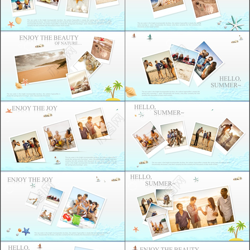 2017年简约清新假日旅行相册PPT模板