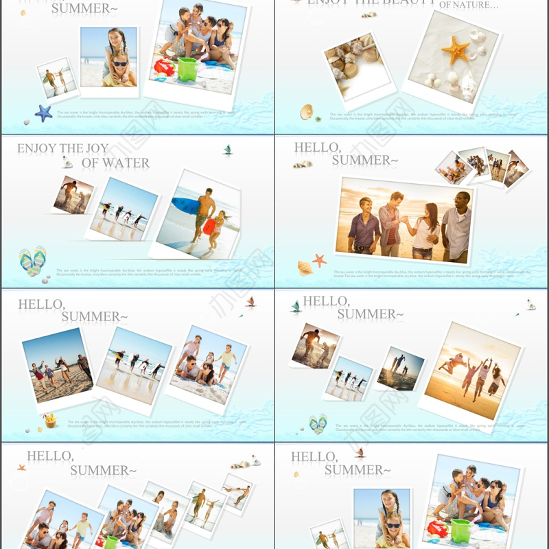 2017年简约清新假日旅行相册PPT模板