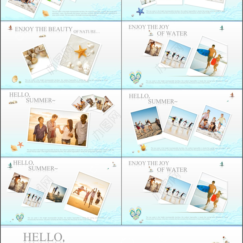 2017年简约清新假日旅行相册PPT模板