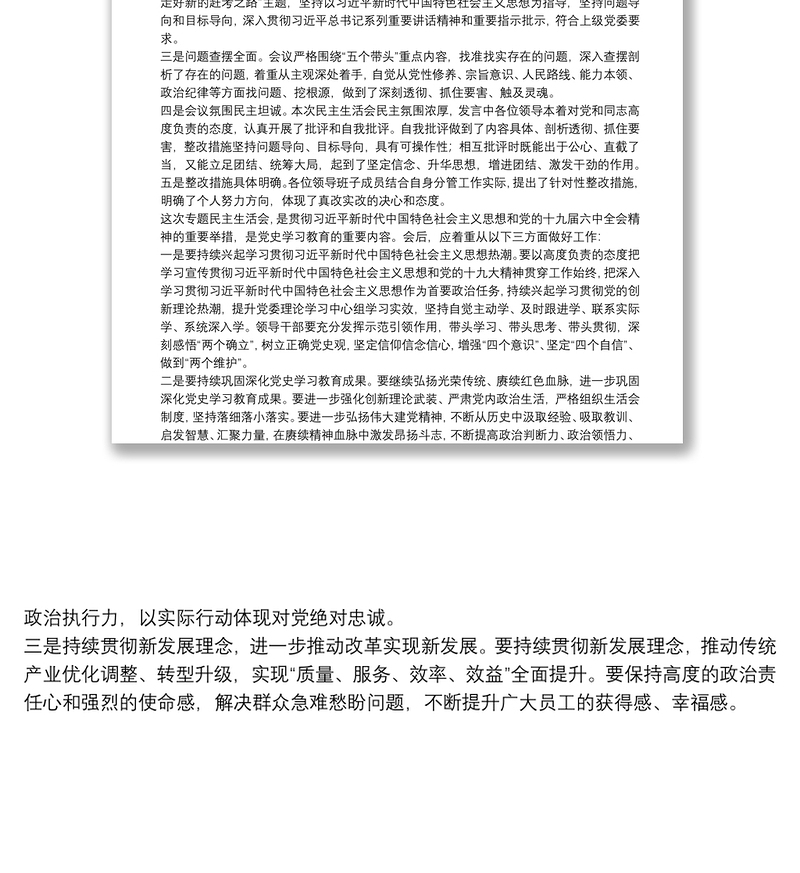 2021年党史学习教育专题民主生活会点评讲话提纲