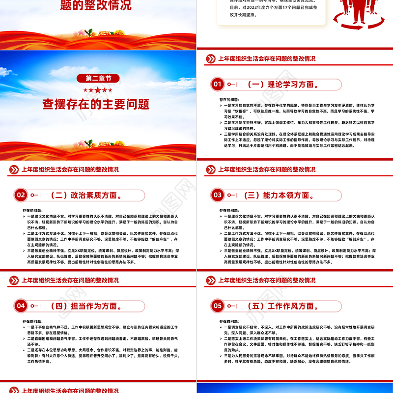 组织生活会发言PPT红色精美主题教育个人检视剖析发言模板