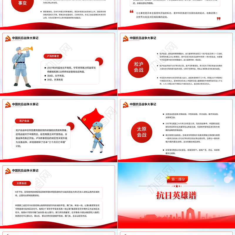 日本无条件投降PPT红色党建风铭记历史缅怀先烈党课课件模板