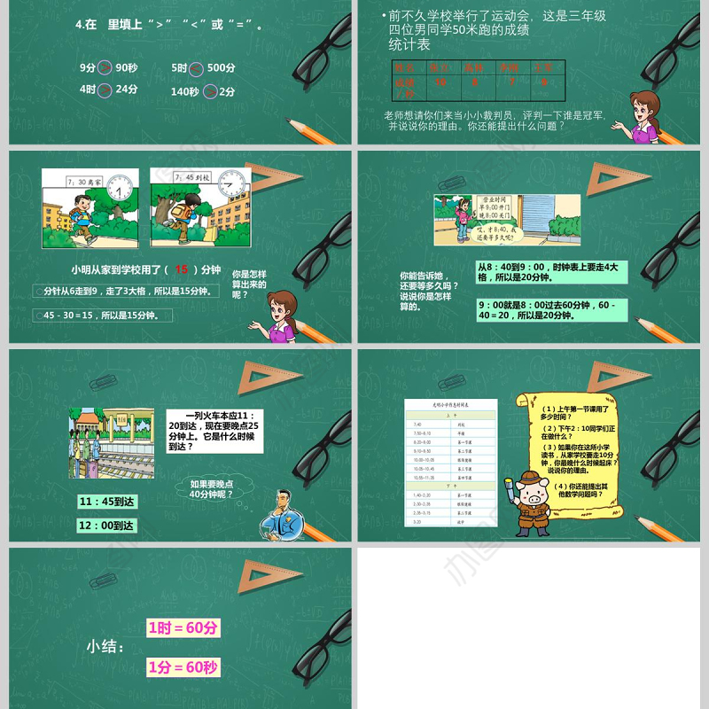  人教版三年级上册第一单元数学时分秒的认识PPT模板
