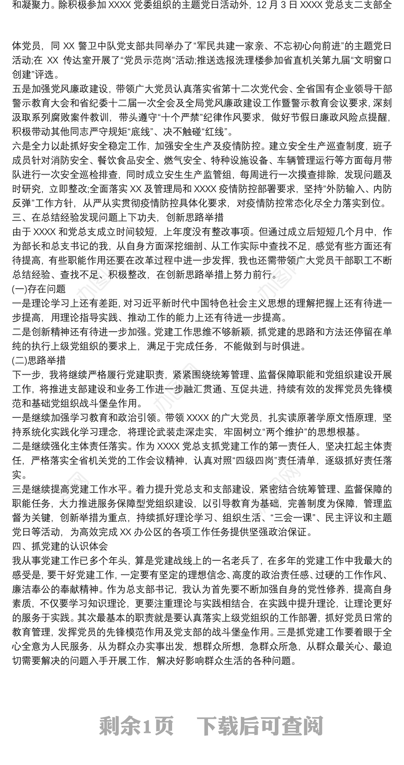 2022年党总支书记党建工作述职述责述法报告