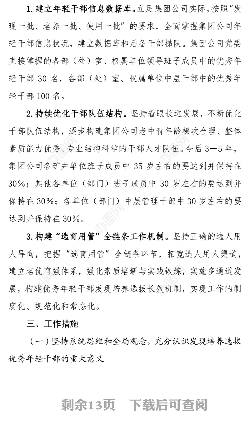 团公司关于适应新时代要求大力发现培养选拔优秀年轻干部的中期规划