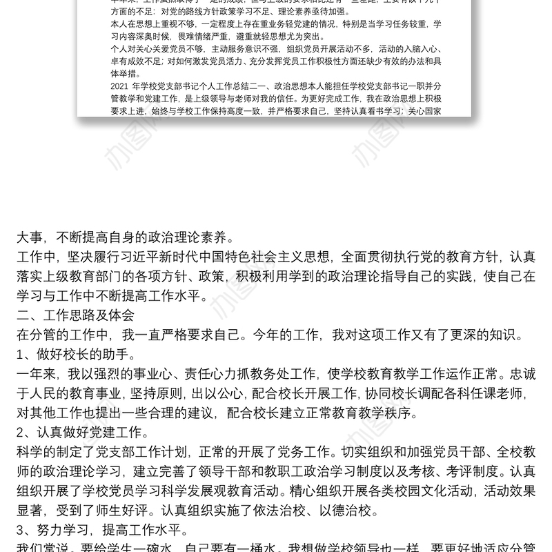 2021 年学校党支部书记个人工作总结