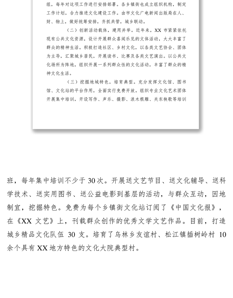 2021【典型经验】某市推进城乡公共文化建设的经验做法