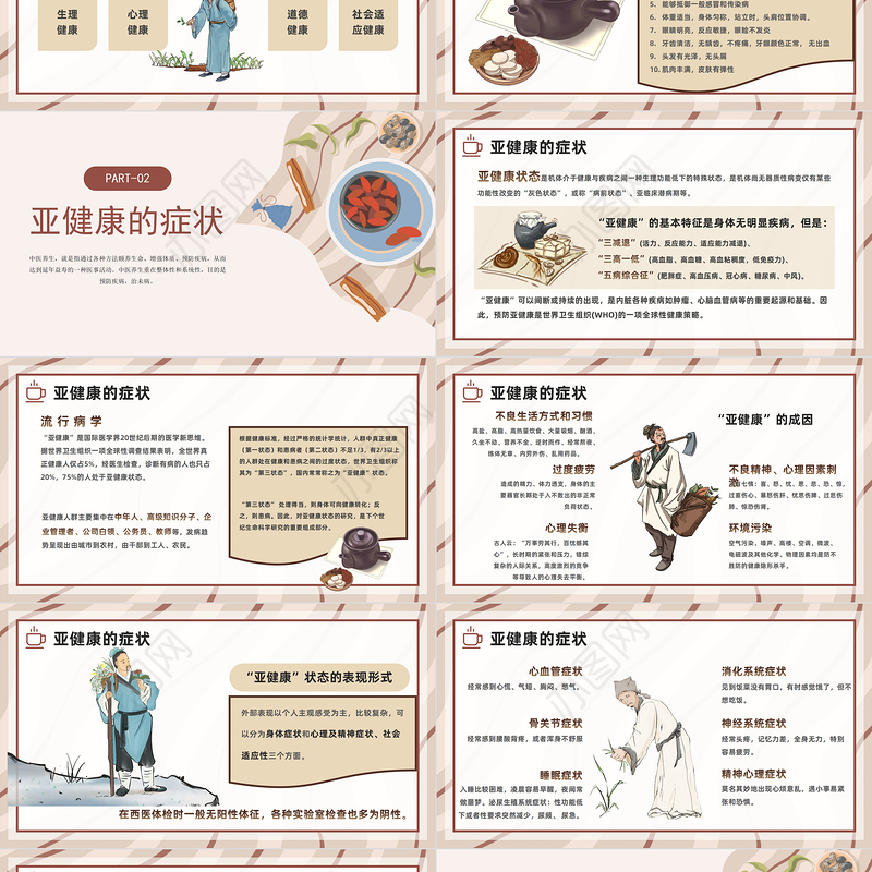2023传统中医养生PPT中国插画风中华经典中医养生保健养生培训课件模板