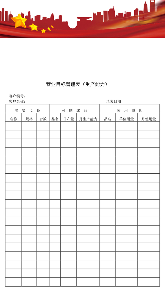 营业目标管理表(生产能力)