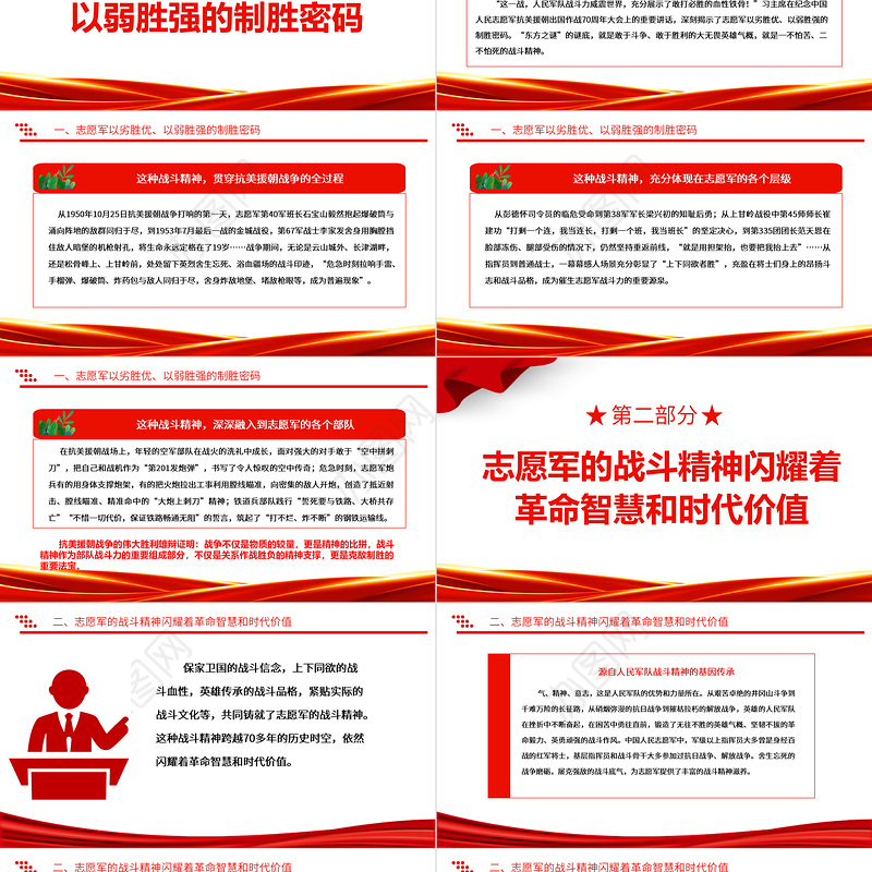 2023从抗美援朝战争胜利看战斗精神培育ppt大气精美风学习习近平新时代强军思想军队党组织党员党课培训专题课件