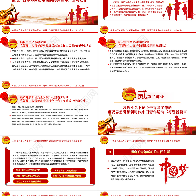 学习党领导青年运动的光辉历程PPT红色大气风中国共产党建党一百周年系列专题党课课件模板下载