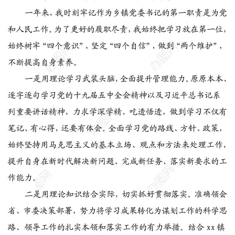 某乡镇党委书记年度述职述廉报告