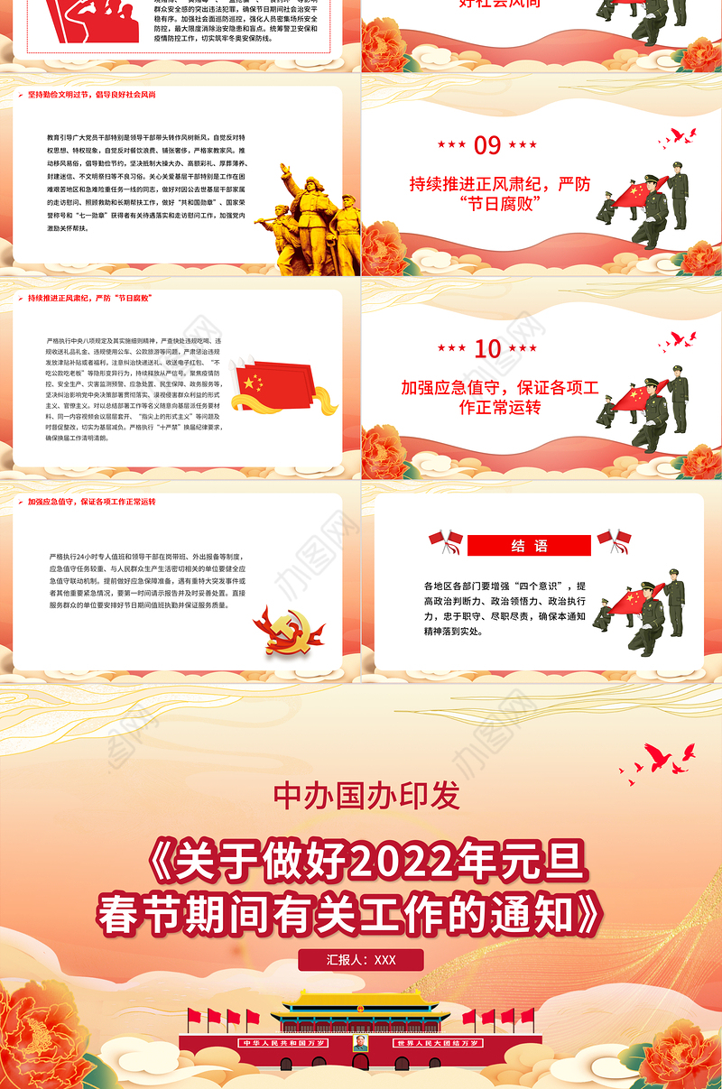 红色简洁关于做好2022年元旦春节期间有关工作的通知基层专题课件