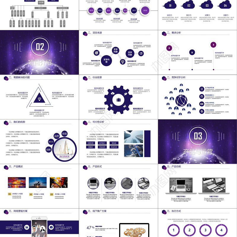 蓝紫色大气商务风企业融资招商项目商业计划书创业计划书PPT模板