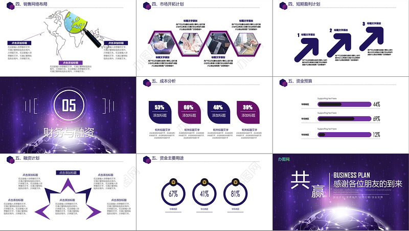 蓝紫色大气商务风企业融资招商项目商业计划书创业计划书PPT模板