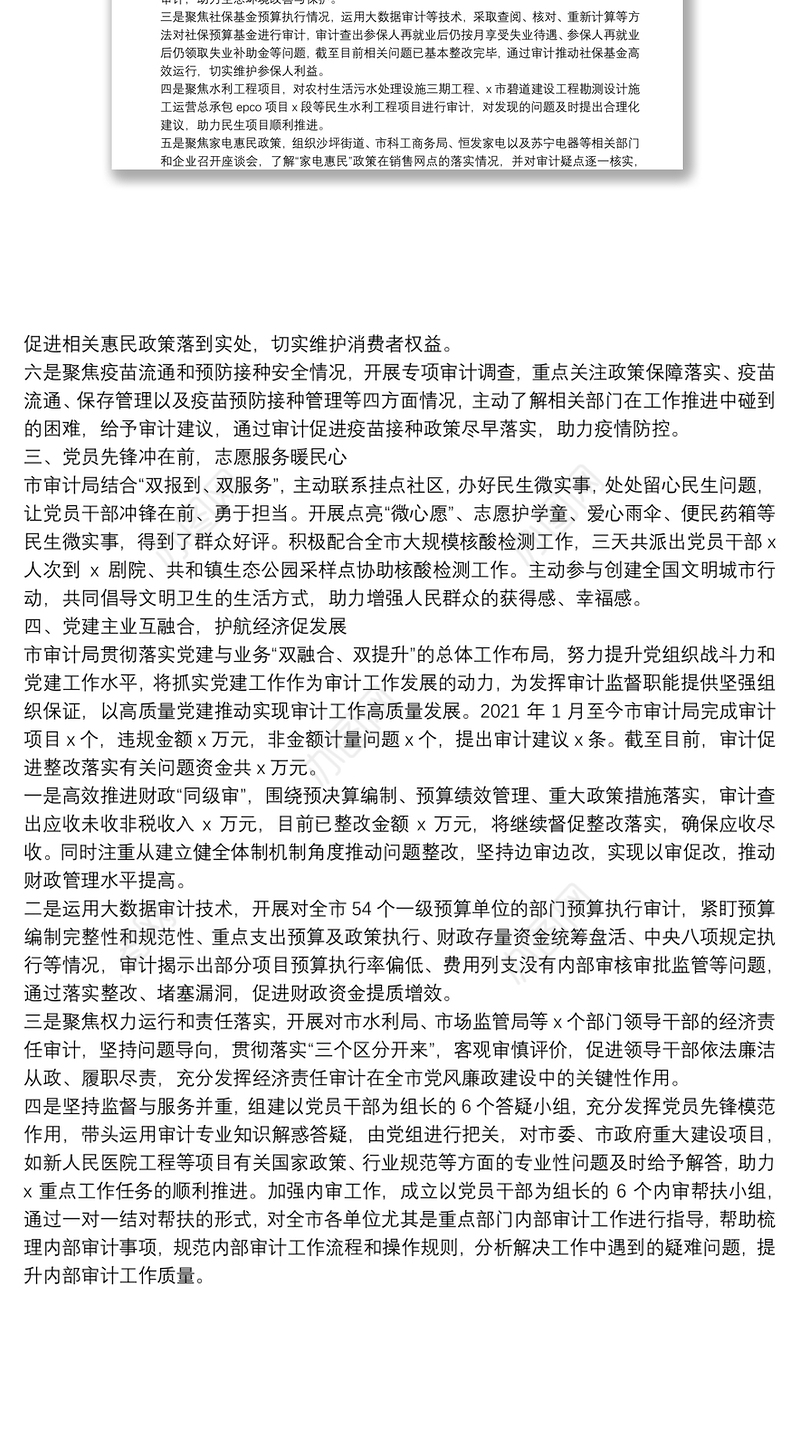 党建品牌创建工作材料：着力建设“经济卫士审计先锋”党建品牌（市审计局）