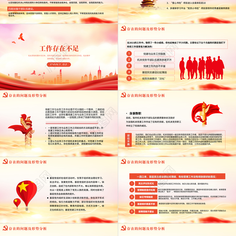 2022年党建工作总结计划PPT红色精品基层党委党支部工作总结年终总结专题课件