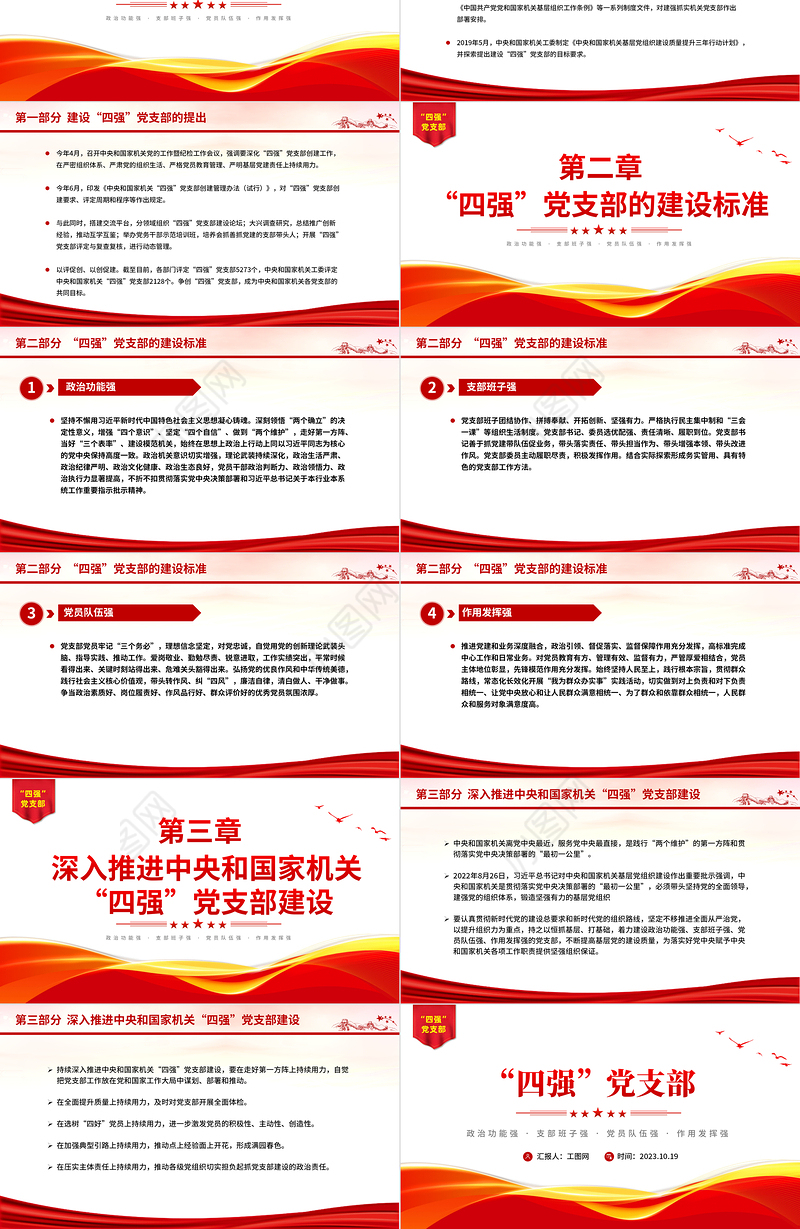 四强党支部建设标准PPT红色简洁政治功能强支部班子强党员队伍强作用发挥强基层党组织建设高质量发展宣讲