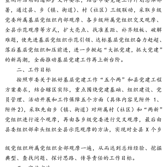 基层党建观摩检查测评工作实施方案