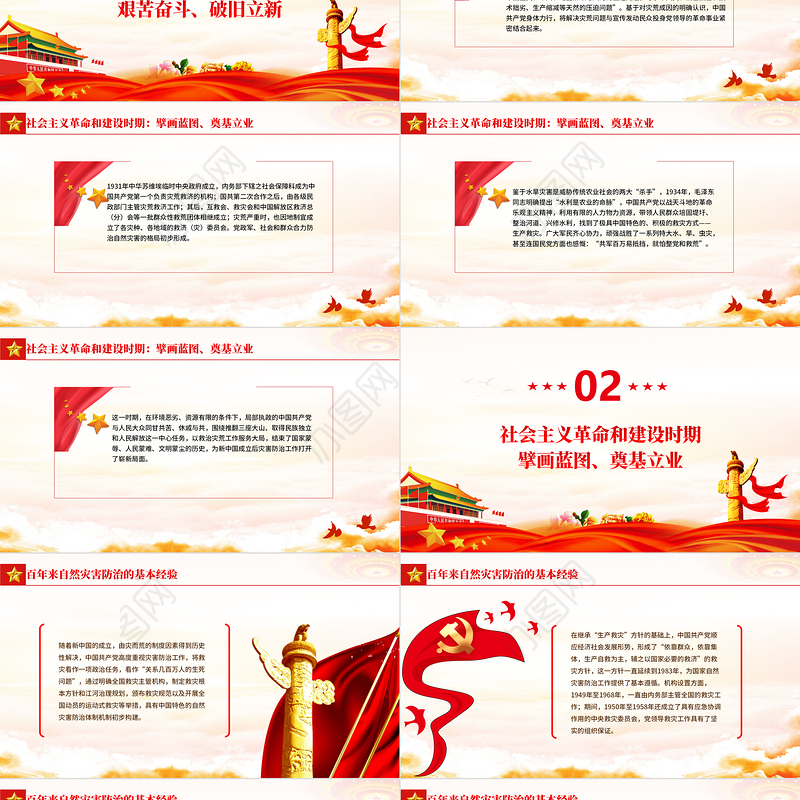 自然灾害防治的百年历程与经验PPT简洁精美建党百年自然灾害防治救援专题党课课件
