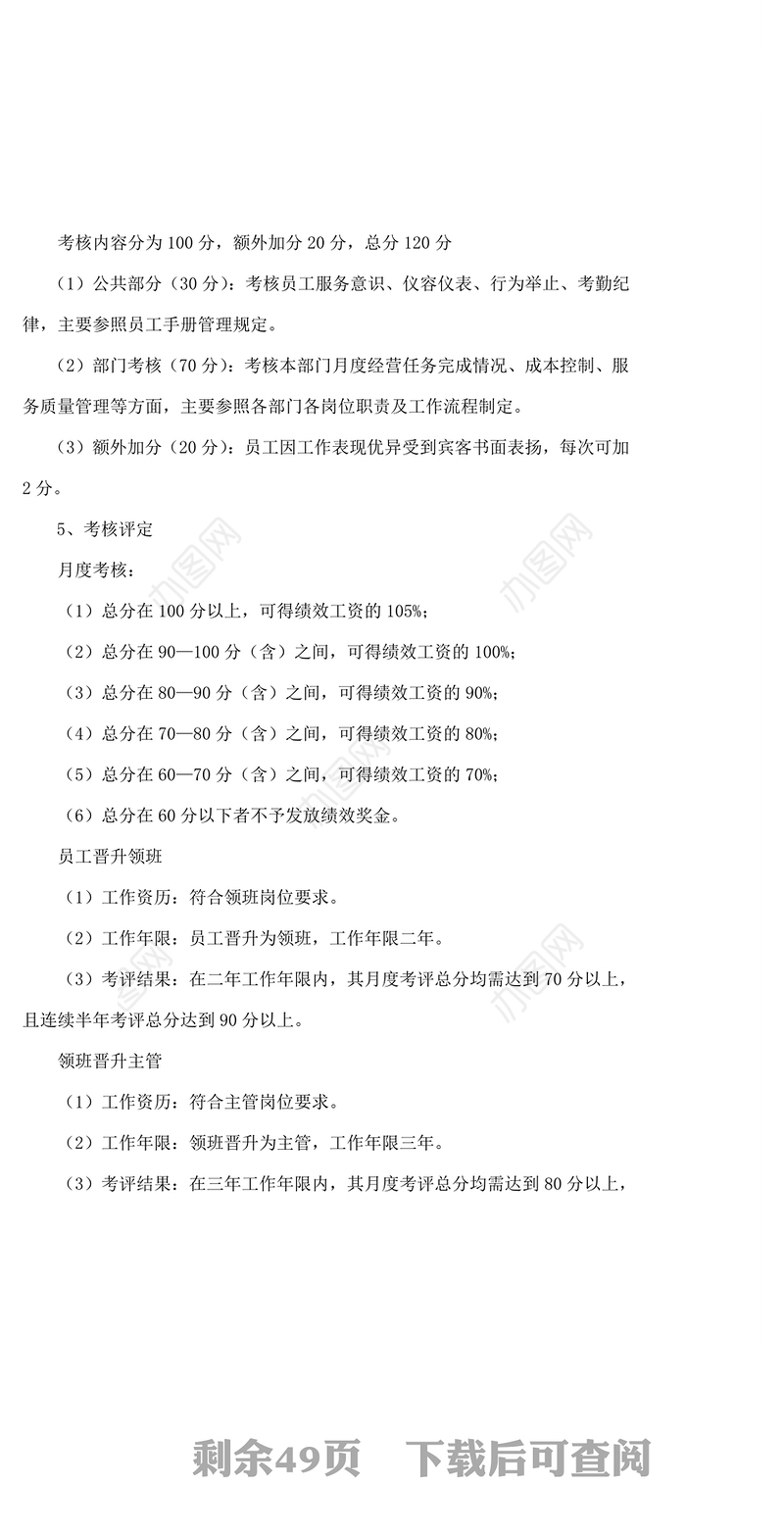 酒店员工绩效考核方案
