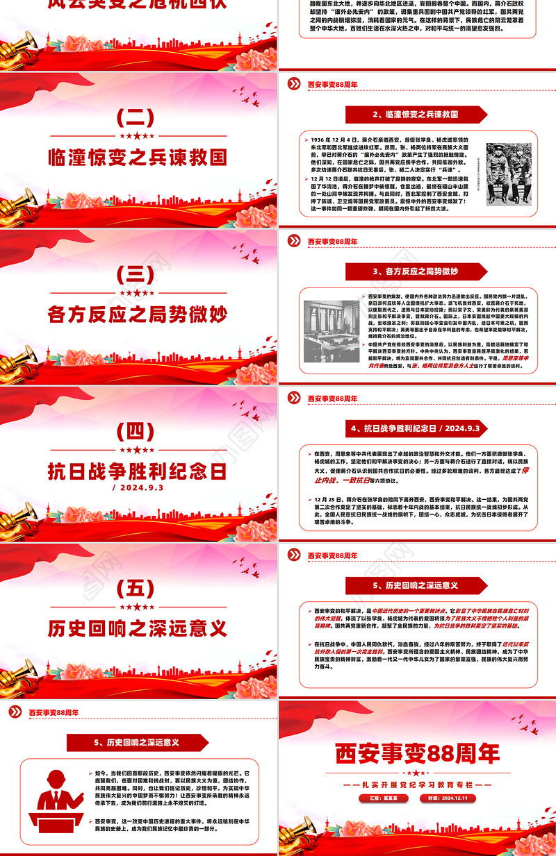 精美简洁西安事变88周年PPT铭记历史吾辈自强主题课件