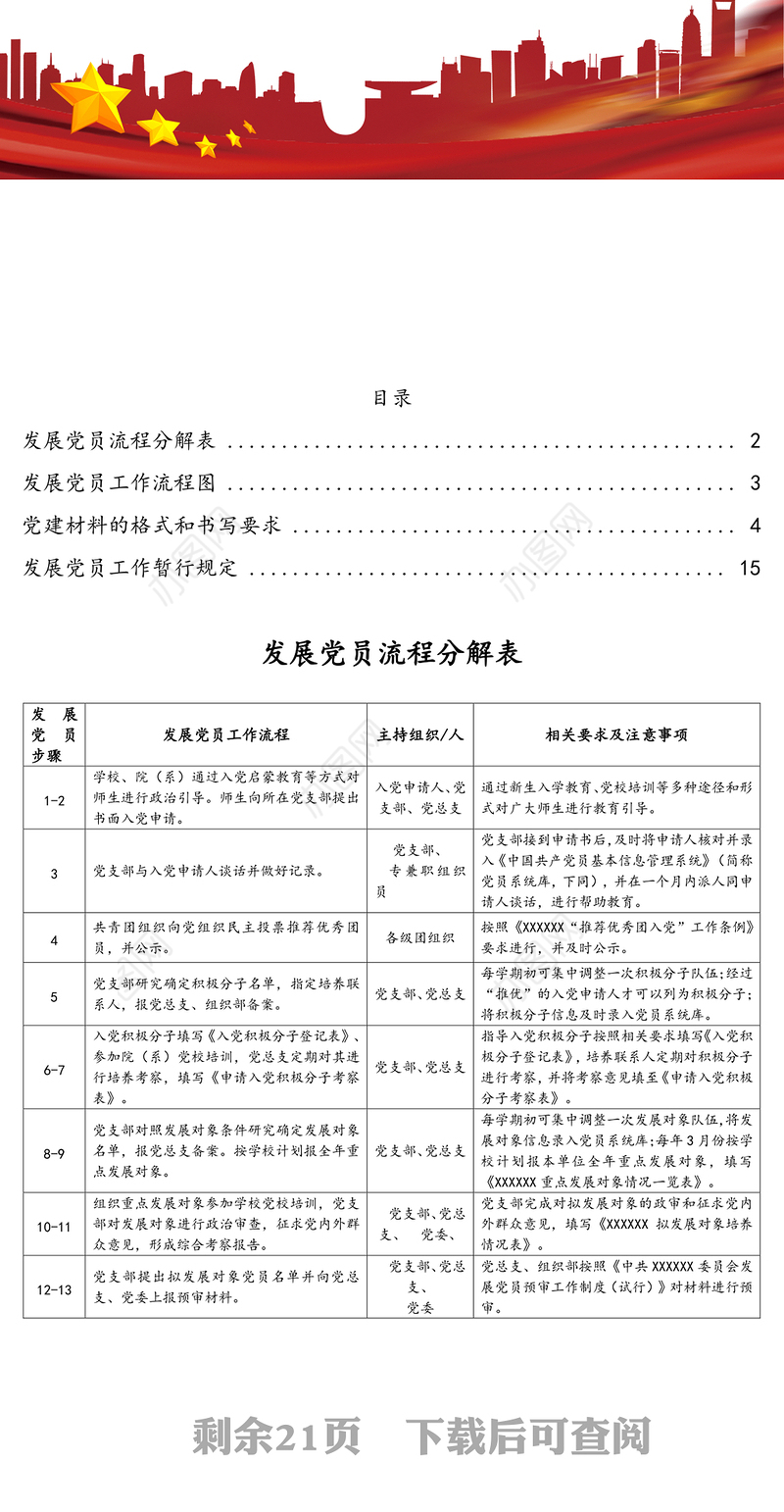 公文材料：发展党员流程分解表等资料汇编党务工5篇