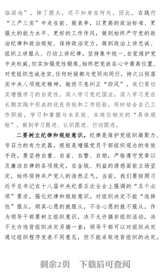 党会发言严守纪律规矩强化责任担当