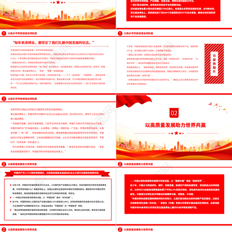 2022汇聚全球开放合作的蓬勃力量PPT红色精美第五届进博会的世界期待专题党课党建课件