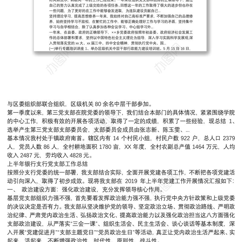 上半年银行支行党支部工作总结