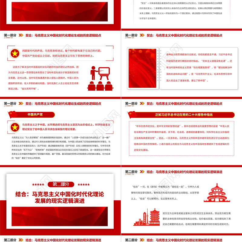 2023契合结合融通PPT党政风“两个结合”视域下马克思主义中国化时代化理论生成的逻辑意蕴专题党课课件模板
  