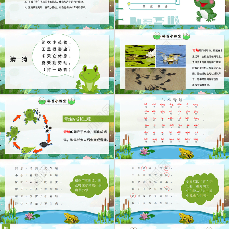 2022小青蛙PPT卡通清新识字第3课小学一年级语文下册部编人教版教学课件