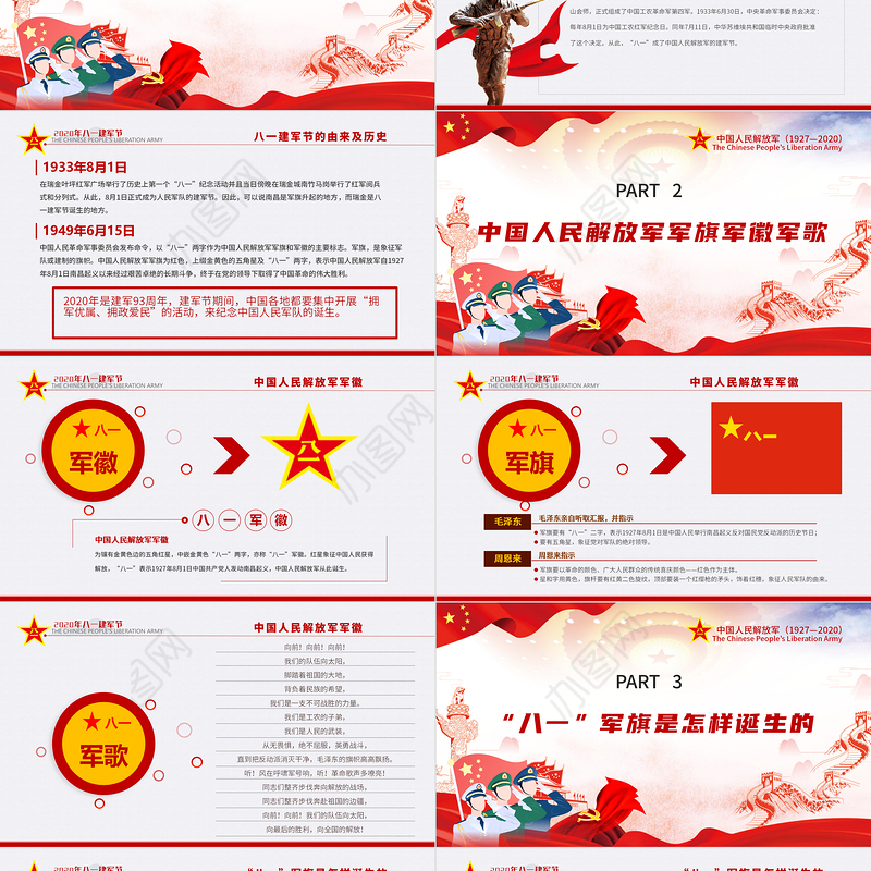 2020八一建军节军史军魂国防教育爱国教育PPT模板