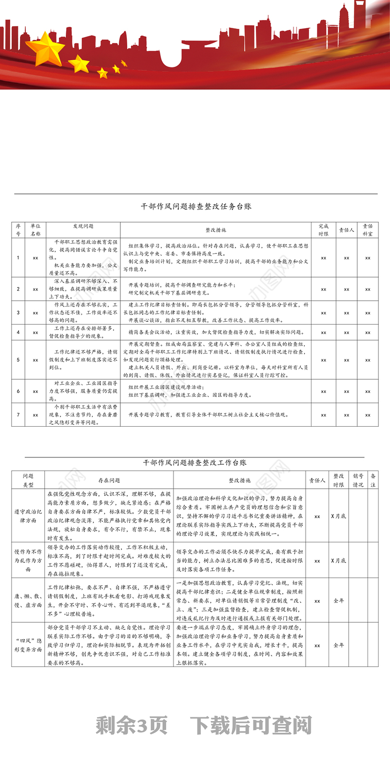 【表格式汇编】干部作风问题排查整改问题清单和整改台账