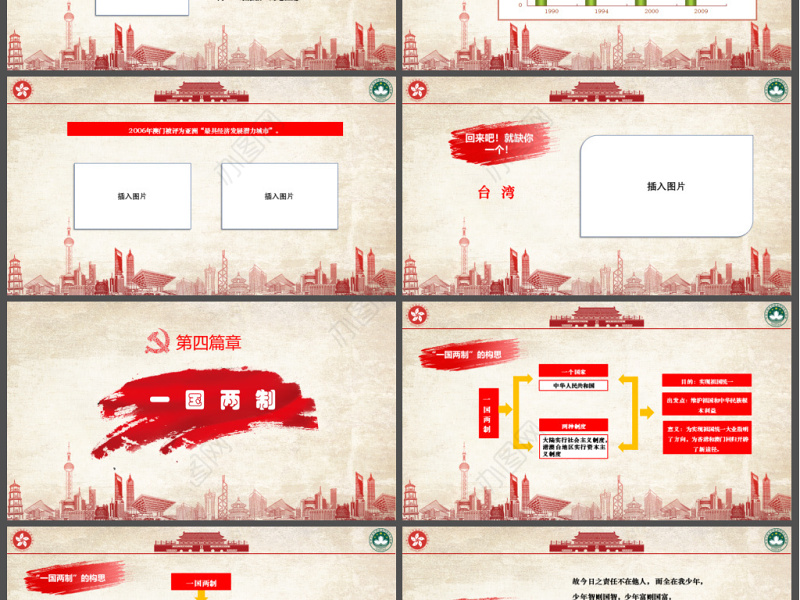 原创红色党政庆祝香港和澳门回归祖国22周年党政党课PPT模板