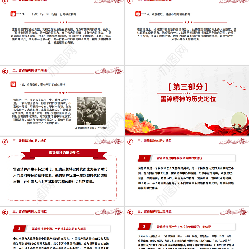 弘扬雷锋精神凝聚奋进力量PPT精美简洁红色精神党课课件