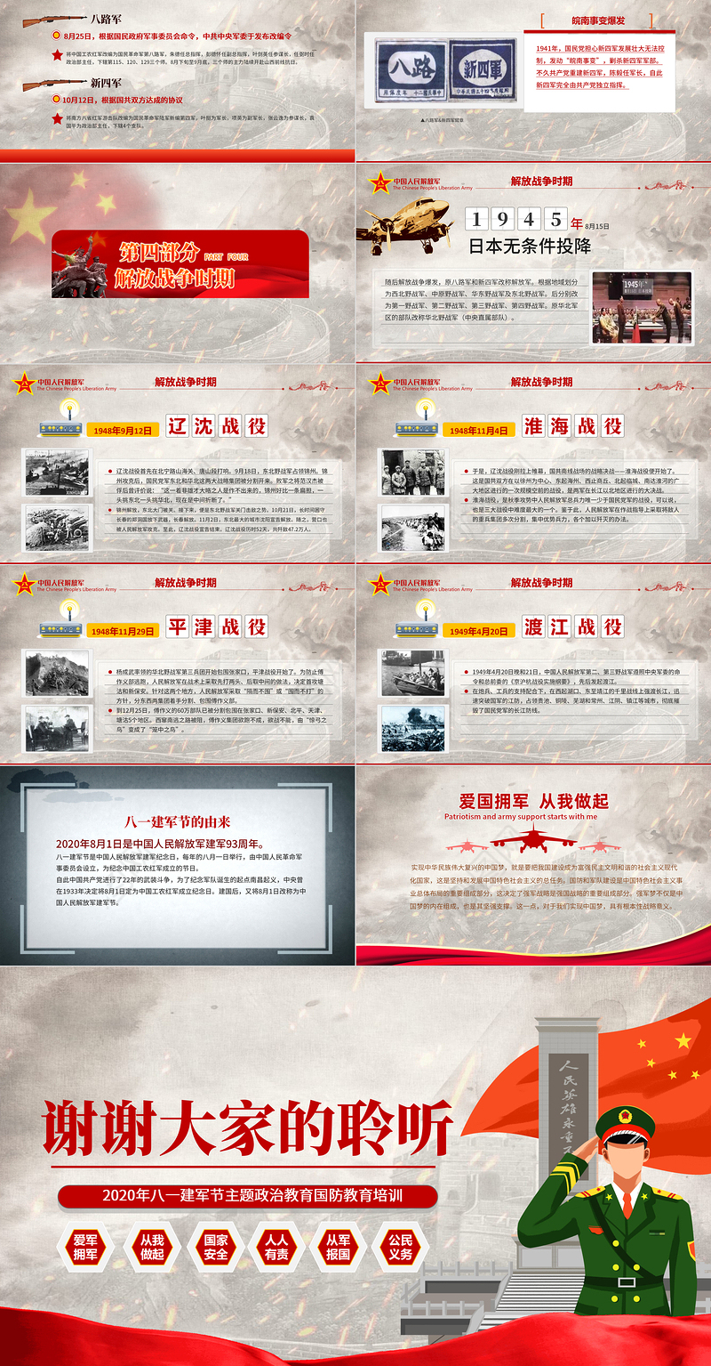 2020八一建军节中国人民解放军发展简史国防教育部队教育爱国主义教育PPT模板