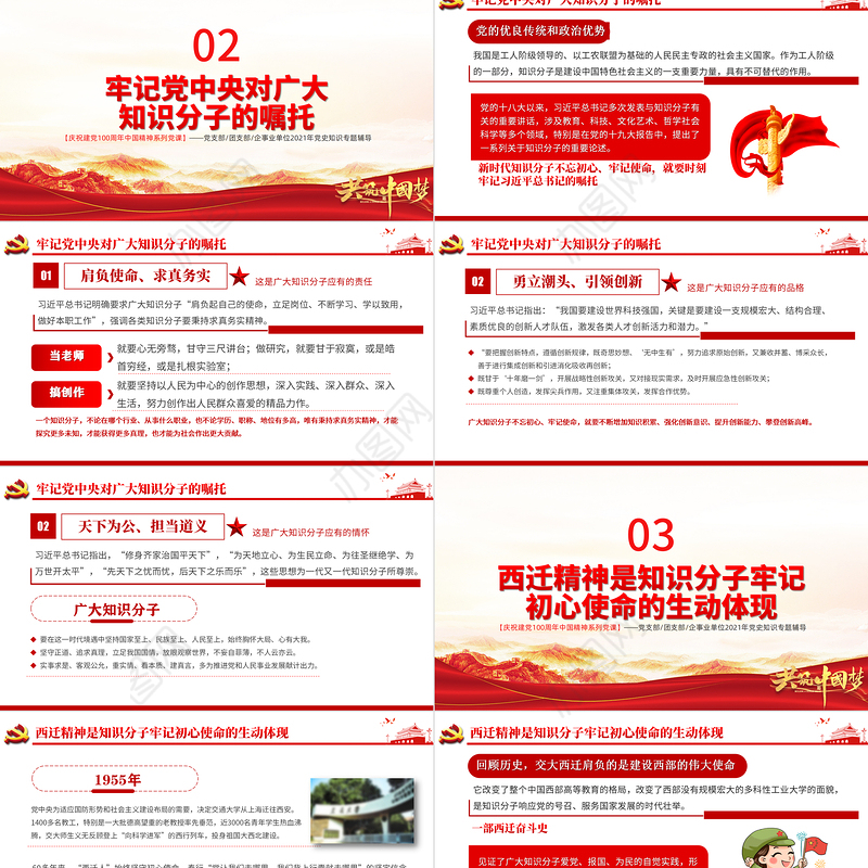 弘扬西迁精神矢志爱国奋斗PPT建党100周年中国精神谱系胸怀大局无私奉献弘扬传统艰苦创业党员教育党课