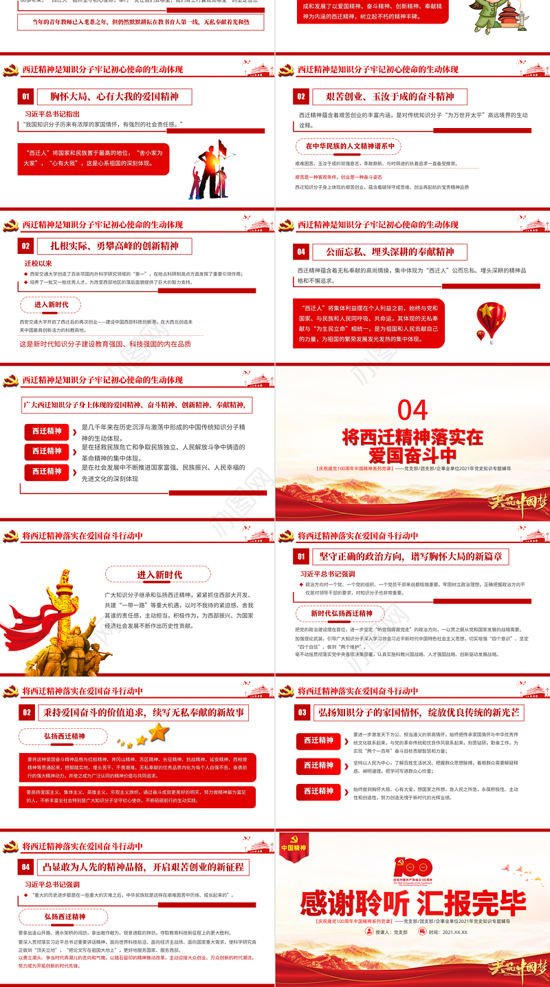 弘扬西迁精神矢志爱国奋斗PPT建党100周年中国精神谱系胸怀大局无私奉献弘扬传统艰苦创业党员教育党课