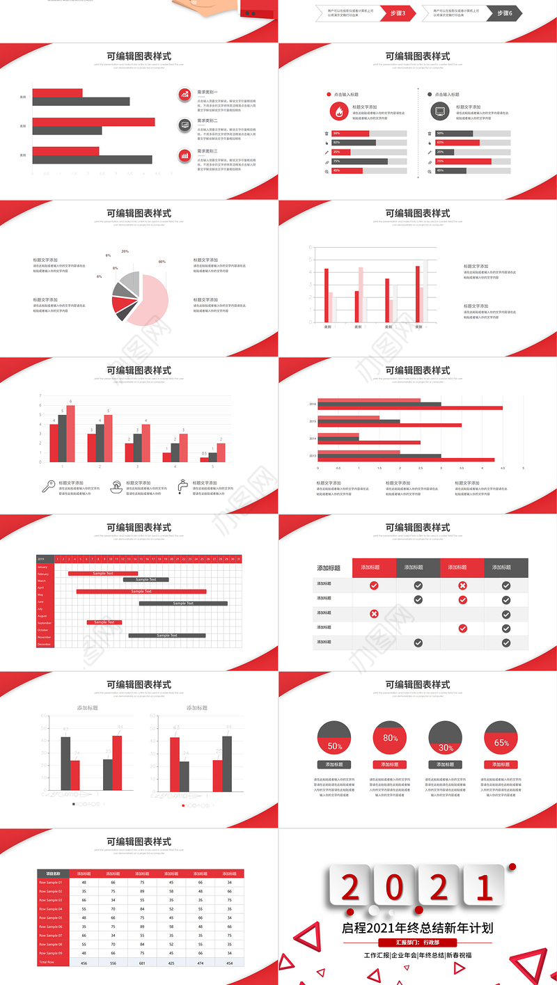 2021简洁大气红色实用年终总结计划PPT模板