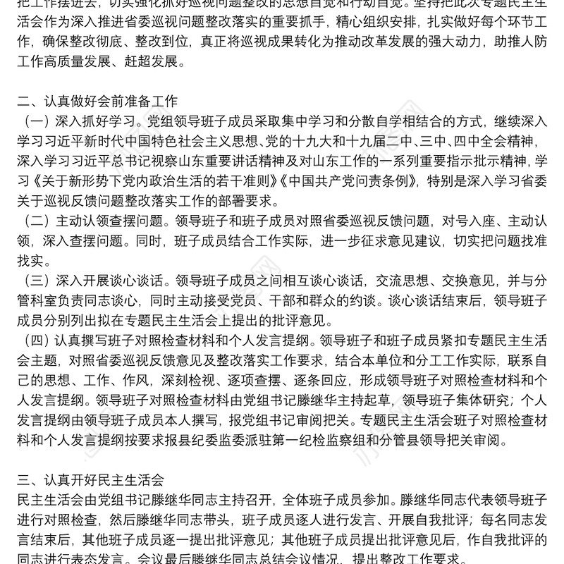 巡察整改专题民主生活会情况报告3篇