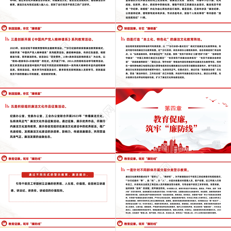 五廉同向发力激发廉洁文化建设内生动力PPT红色精美银行廉洁从业合规经营廉政教育党课