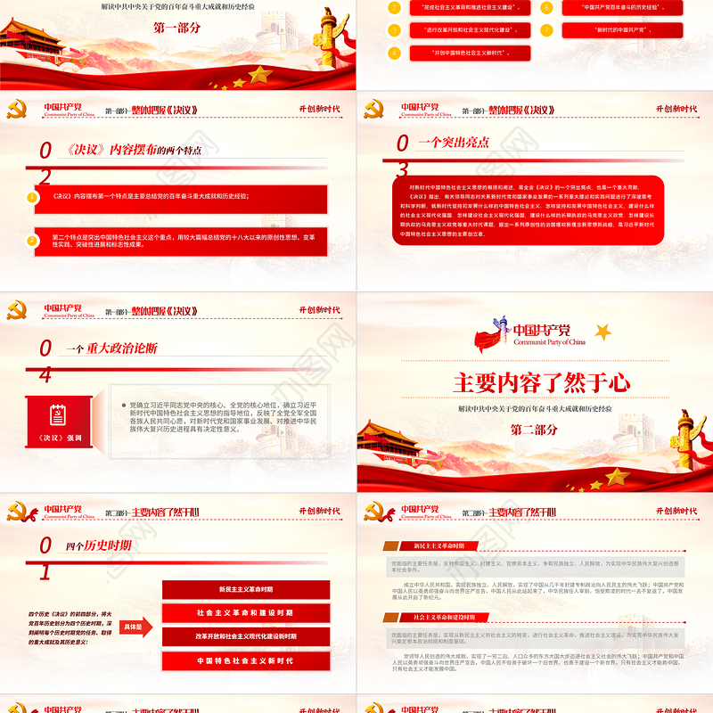 第三个历史决议要点PPT大气党政风党的百年奋斗史成就经验学习党课课件