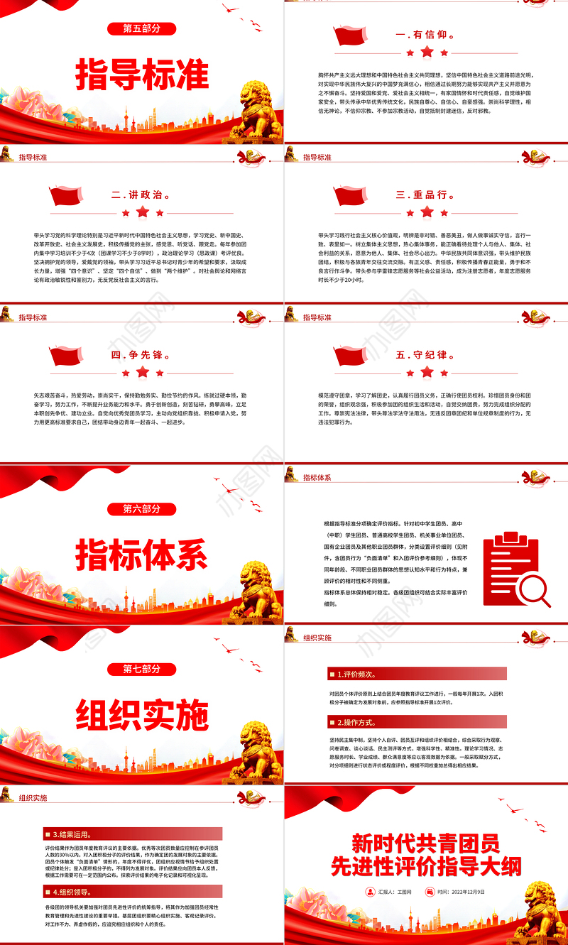 2022新时代共青团员先进性评价指导大纲PPT简洁红色团员先进性指导标准和评价细致团建课件