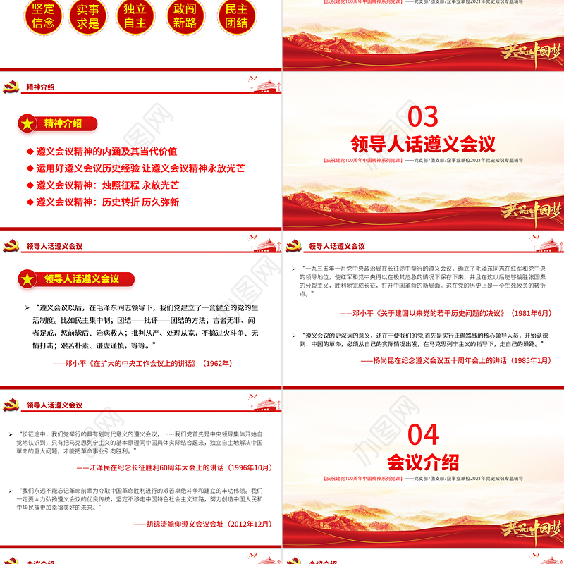 弘扬遵义会议精神PPT建党100周年中国精神谱系坚定信念实事求是独立自主敢创新路民主团结党员辅导专题党课