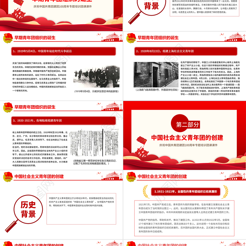 中国青年运动史PPT精美大气风五四以来党领导下的青年运动的光辉历程专题团课