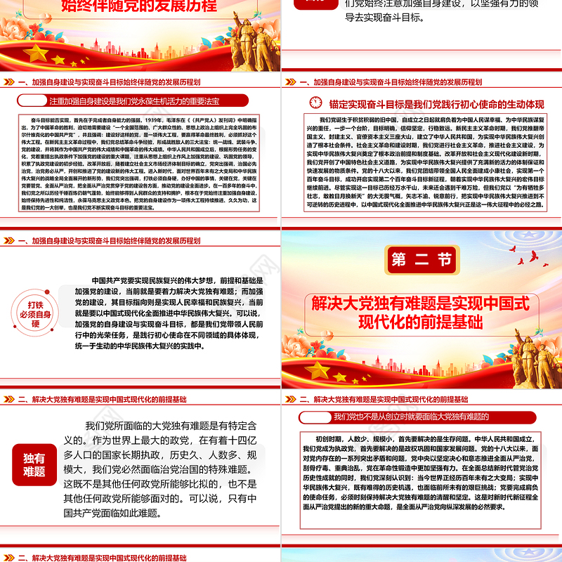 2023解决大党独有难题与中国式现代化的内在逻辑ppt精美党政在实现中华民族伟大复兴的进程中协同推进互相印证党组织专题党课教育课件