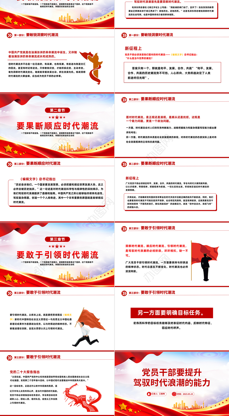2023党员干部要提升驾驭时代浪潮的能力PPT红色党政风党员干部学习教育专题党课课件模板