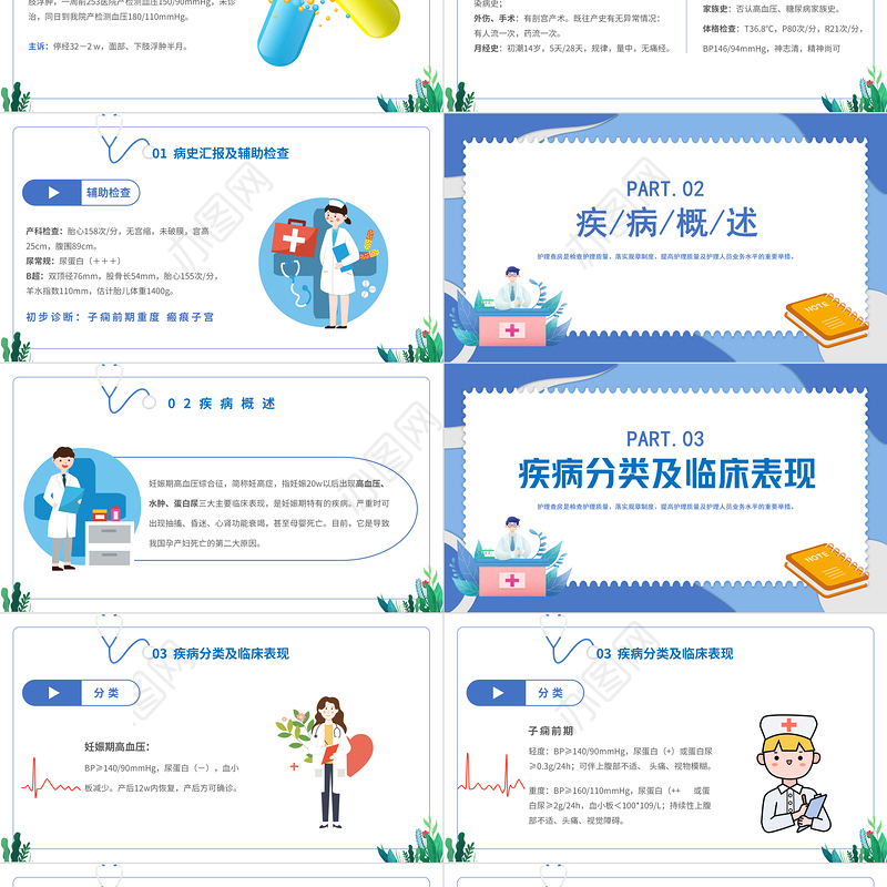 2022妊娠期护理查房PPT简约医疗风产科妊娠期高血压护理查房通用模板
