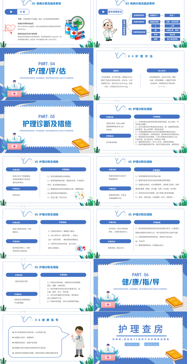 2022妊娠期护理查房PPT简约医疗风产科妊娠期高血压护理查房通用模板